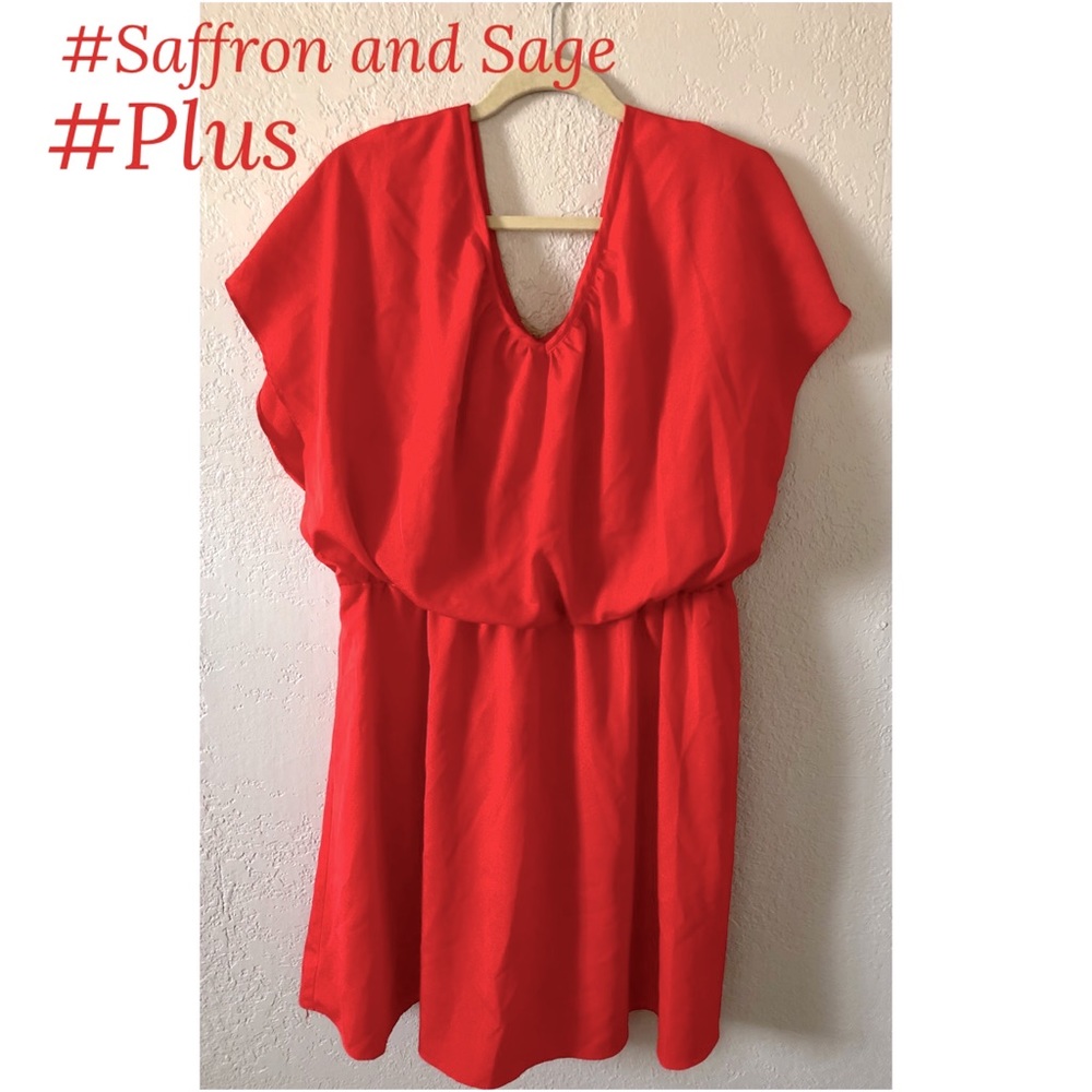 PLUS! Elastic Waist Scoop Neck Flutter Sleeve Dress - Picture 1 of 13